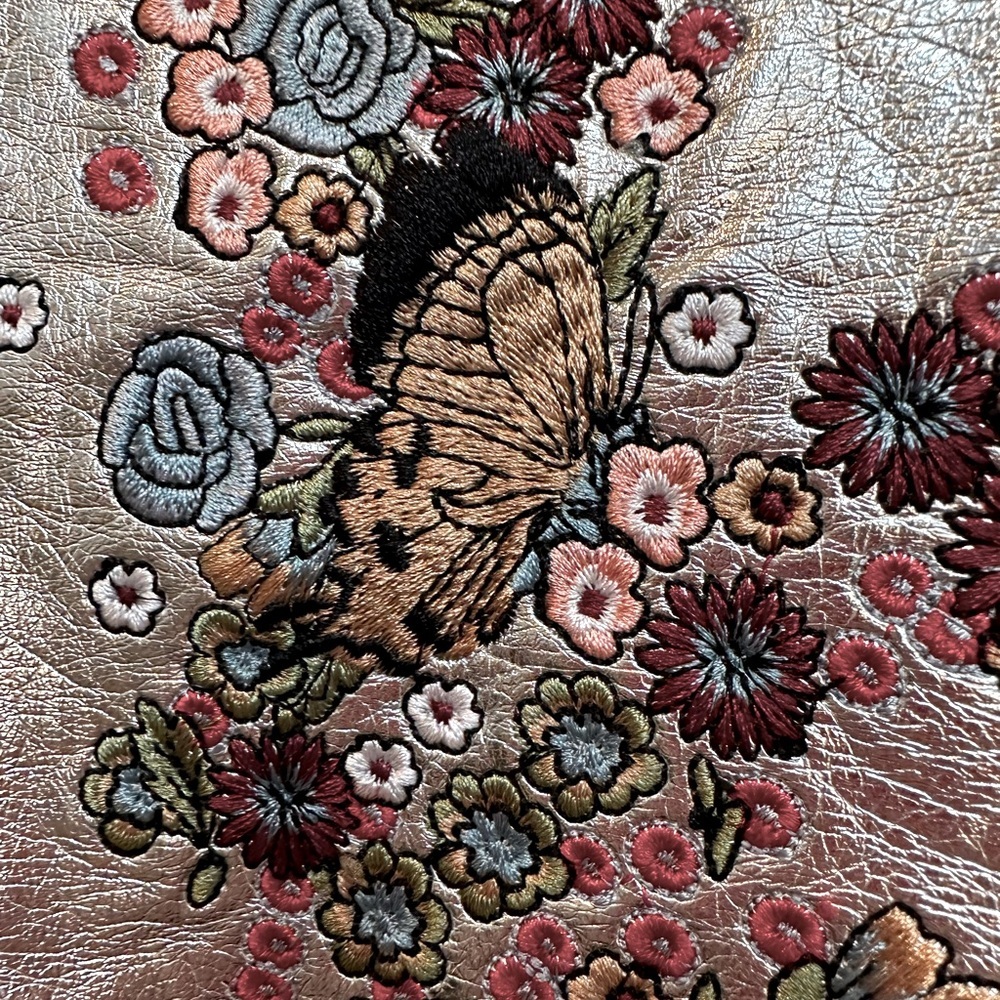 Zara Outerwear Silver Metallic Bomber Jacket Embroider Floral Butterflies Size M - Picture 5 of 15